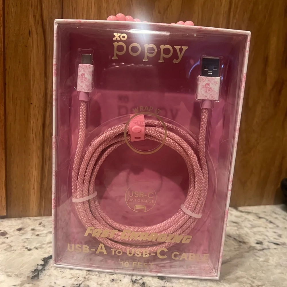 XO Poppy Pink USB-A to USB-C Charger Cable